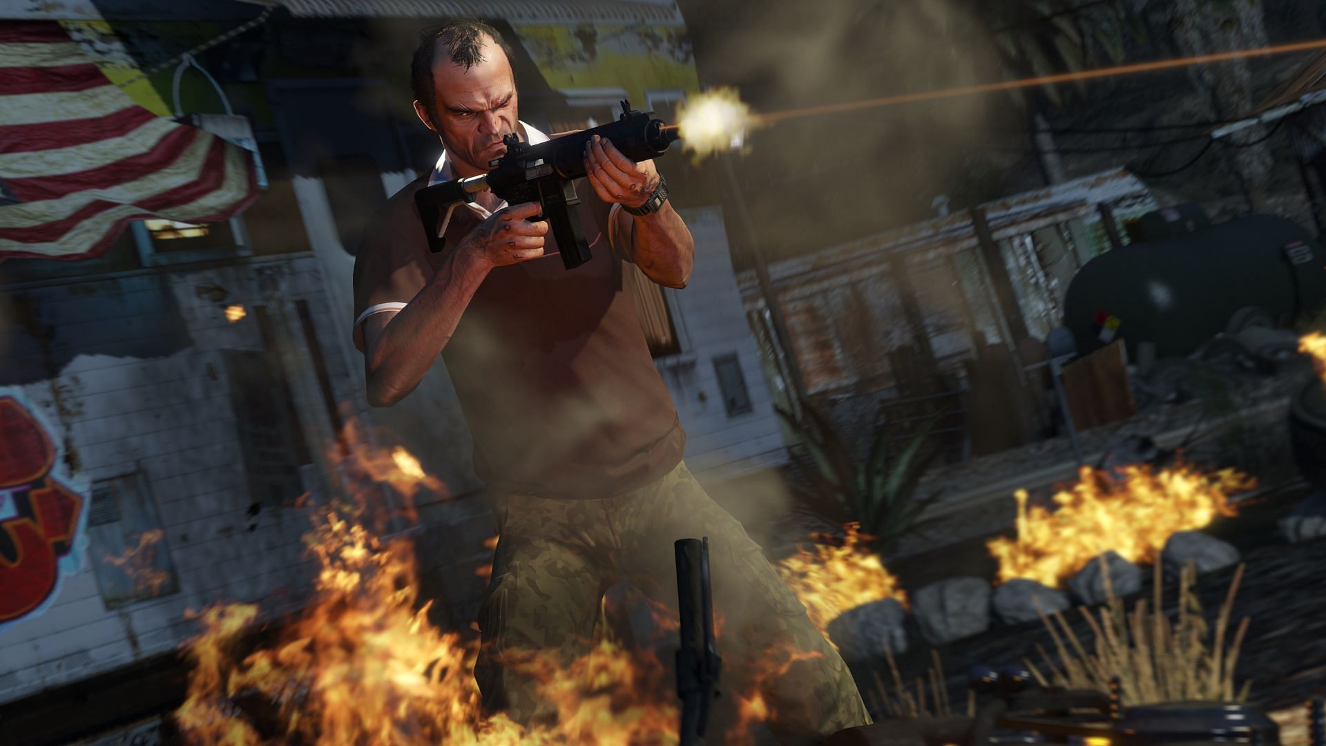 Time slows down when you switch weapons, making it one of the best GTA 5 features (Image via Rockstar Games)