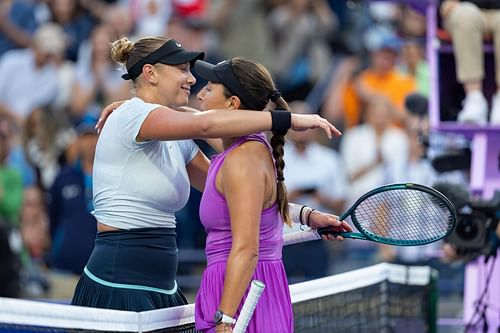 Jessica Pegula (R) pictured with Amanda Anisimova at the 2024 Canadian Open in Toronto - Source: Getty