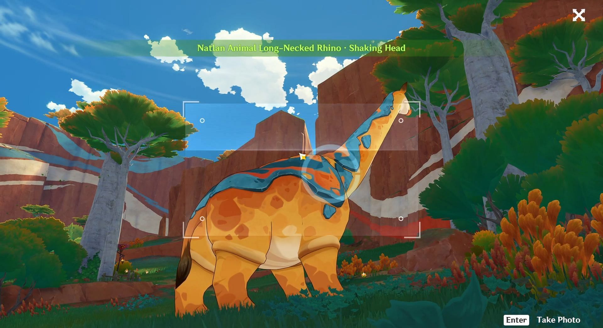 Snap a picture of the Long-Necked Rhino while it is doing an action (Image via HoYoverse)