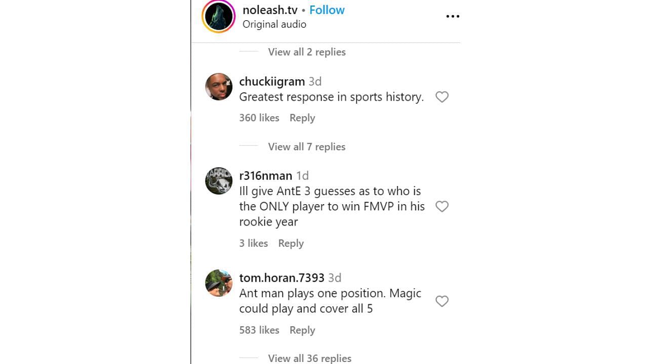 Fan reaction to Magic Johnson's comments. [photo: @noleas.tv/IG]