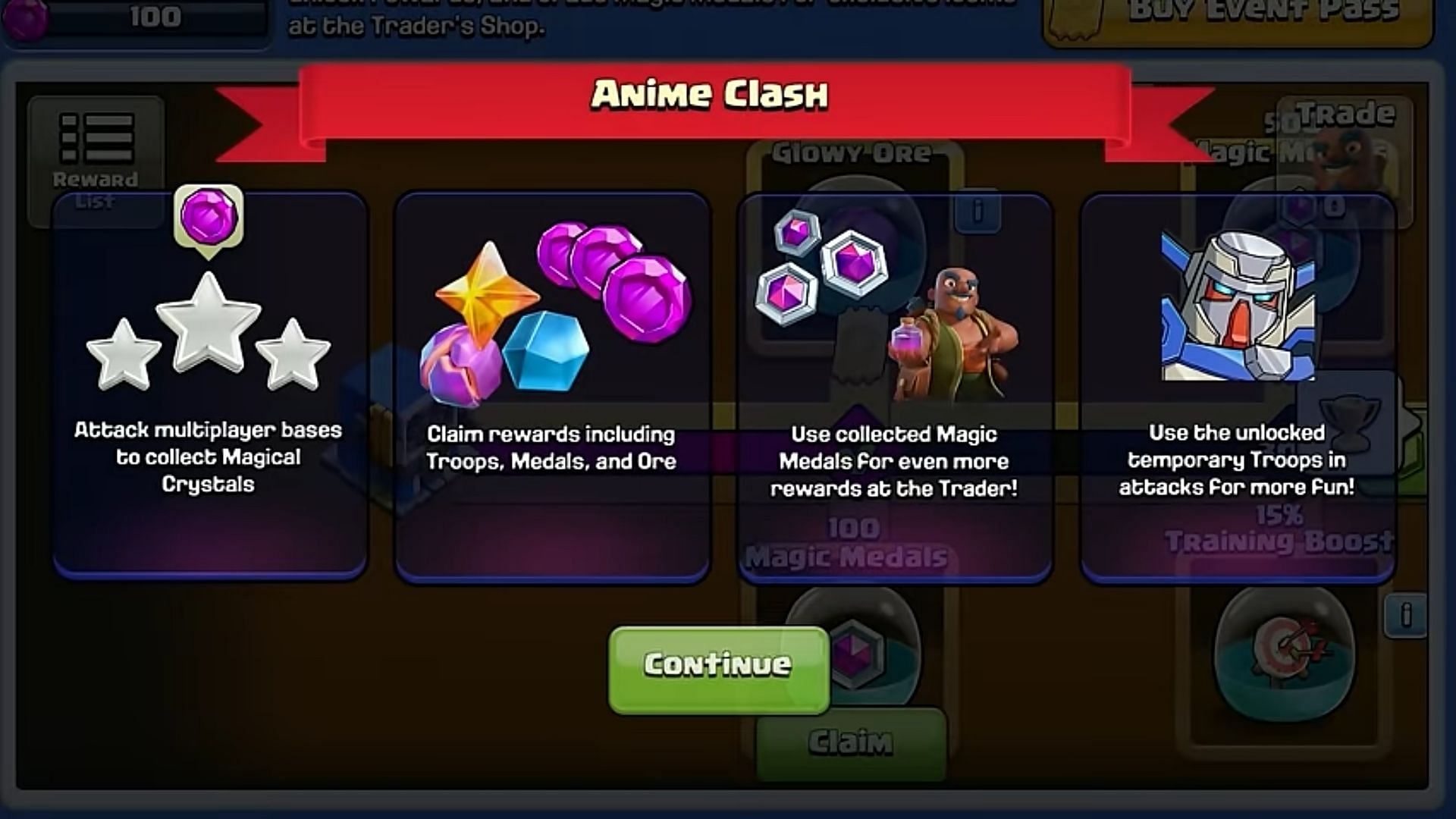 A small tutorial on how to get medals and use them in the Traders Shop in Clash of Clans Anime Clash event (Image via Supercell)