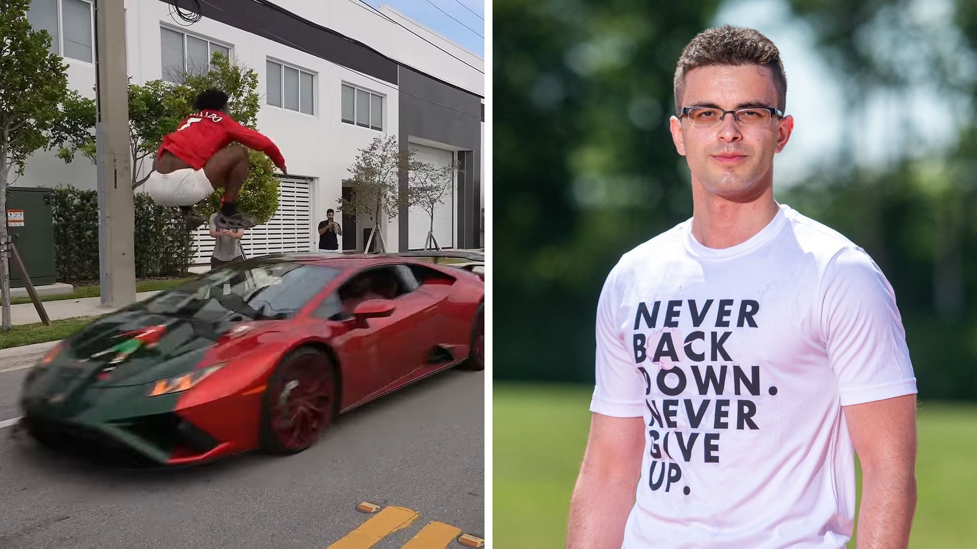 Nick Eh 30 says IShowSpeed faked jumping over sports cars (Image via IShowSpeed/YouTube, Nick Eh 30/X)