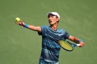 Juncheng Shang in action at the Winston-Salem Open (Picture: Getty)