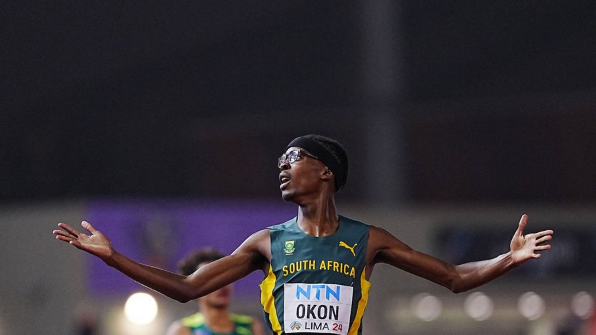 Udeme Okon reacts after winning the 400m event [Image Source: World Athletics