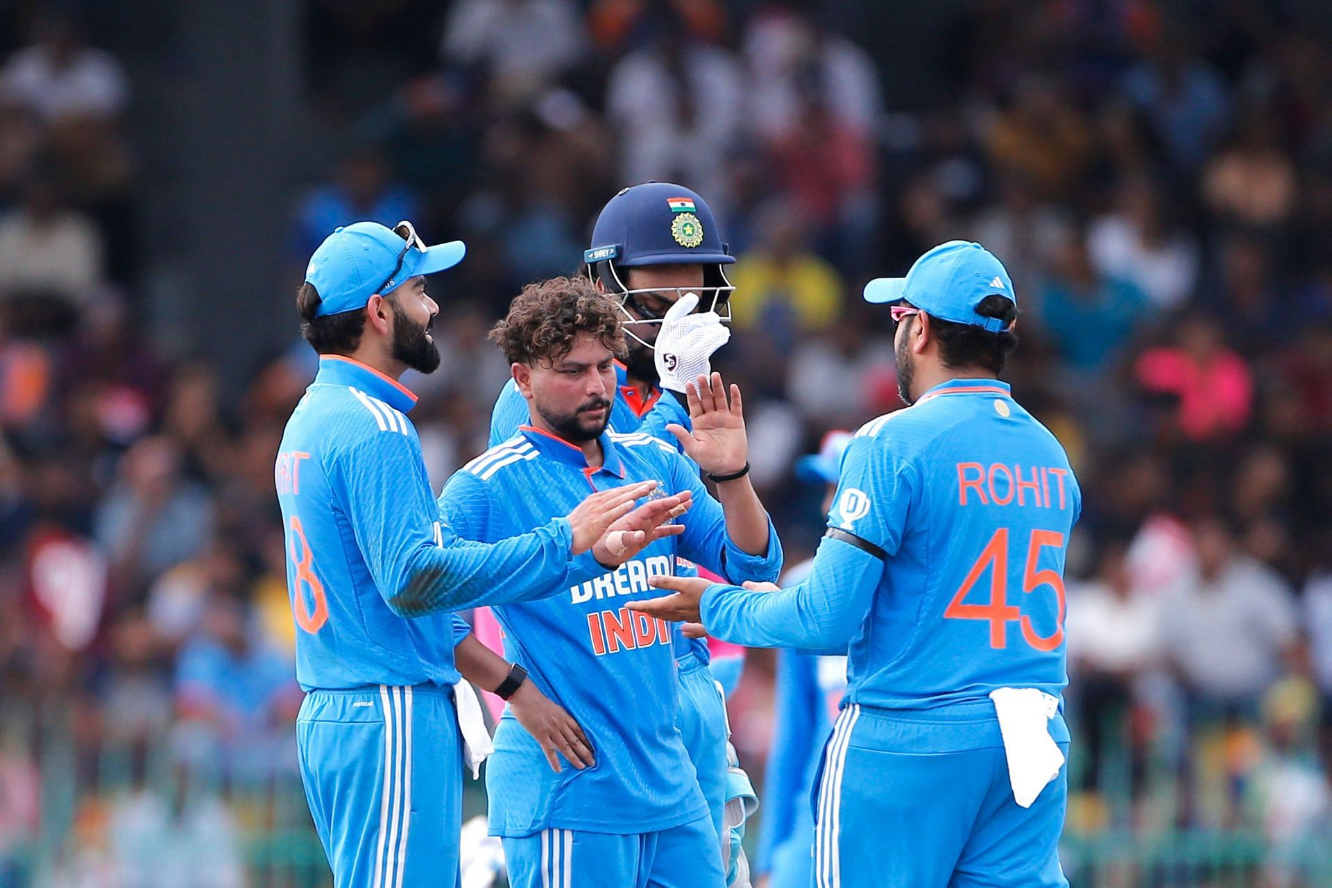 Kuldeep Yadav celebrates with the Indian teammates after dismissing Asalanka (P.C.:BCCI)
