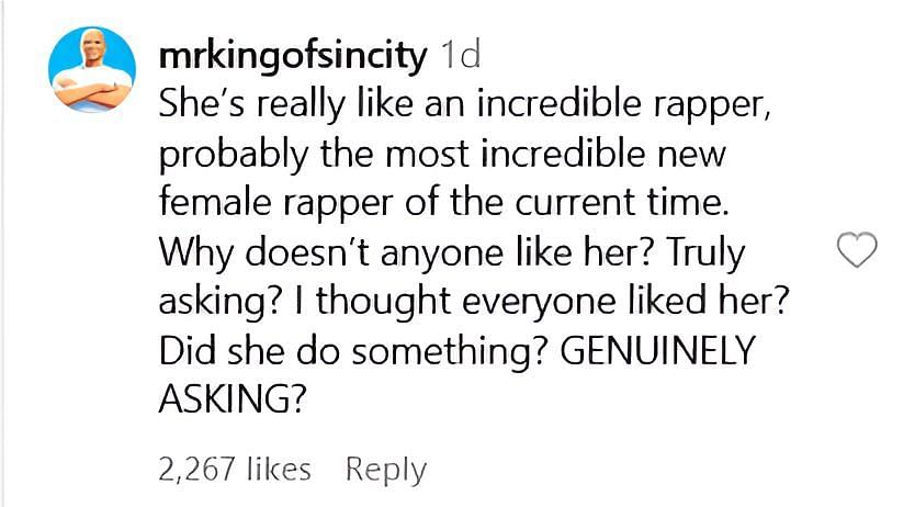 A user calls the singer an &quot;incredible rapper&quot; (Image via @mrkingofsincity on Instagram)