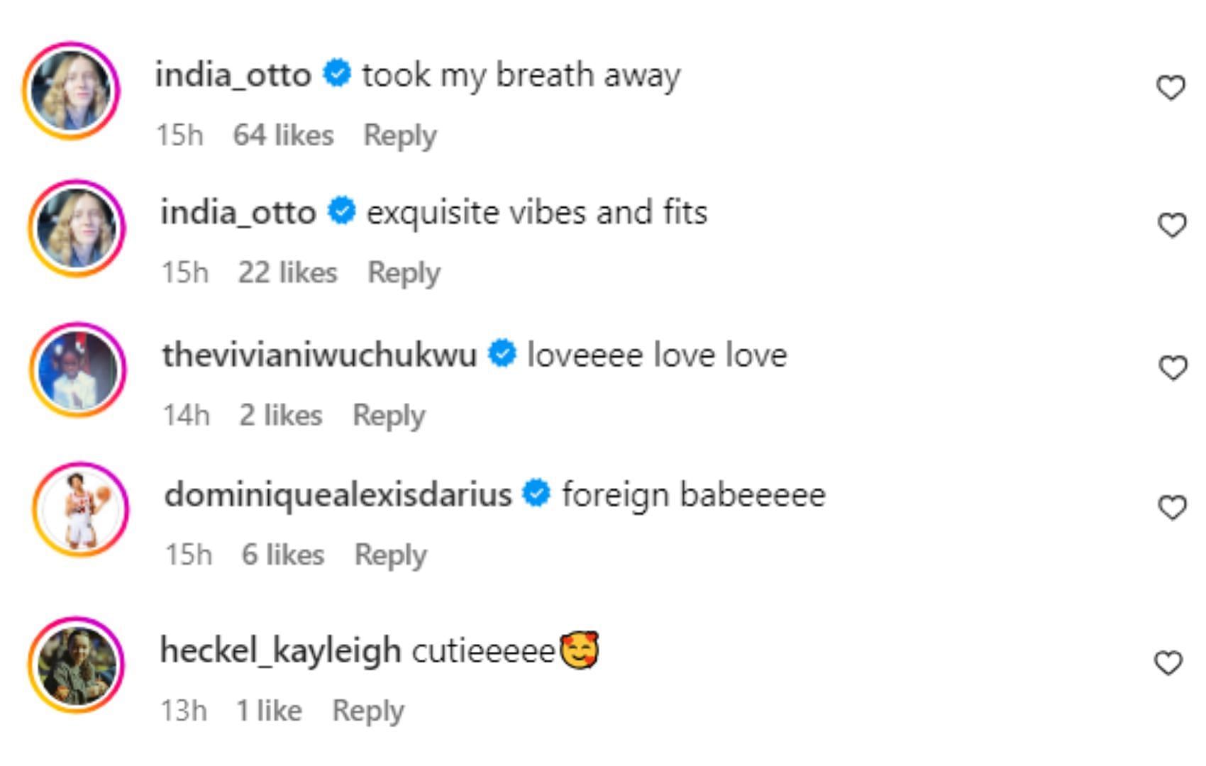 Kayleigh Heckel, Dominique Darius, Vivian Iwuchukwu and India Otto comment on Watkins&#039; post