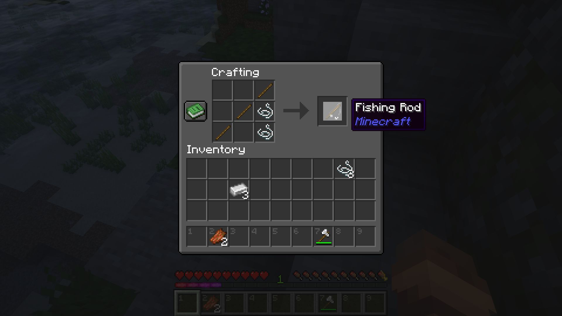 The crafting recipe for fishing rods in Minecraft (Image via Mojang)