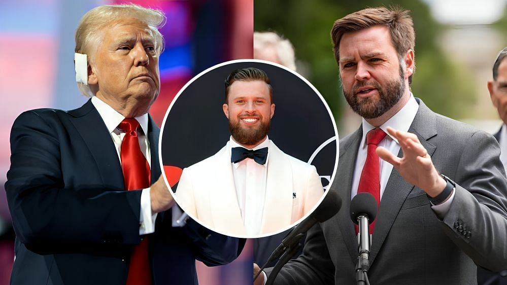 Harrison Butker comes in support of Donald Trump with an emotional message to JD Vance (Image Source: Butker/Instagram, Trump/Instagram, Vance/Instagram) 