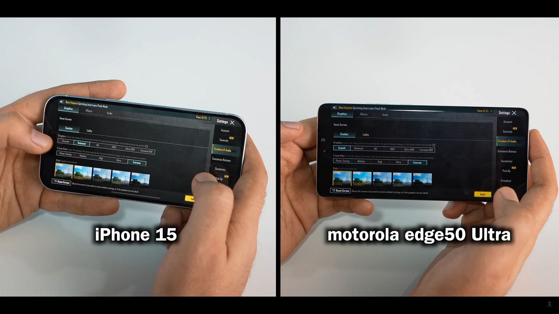 PUBG Mobile performance in two phones (Image via @Nabeel Nawab/YouTube)