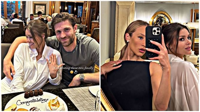 Newlyweds Connor McDavid and Lauren Kyle finally celebrate besties Leon Draisaitl and Celeste Desjardins' engagement with golf and desserts