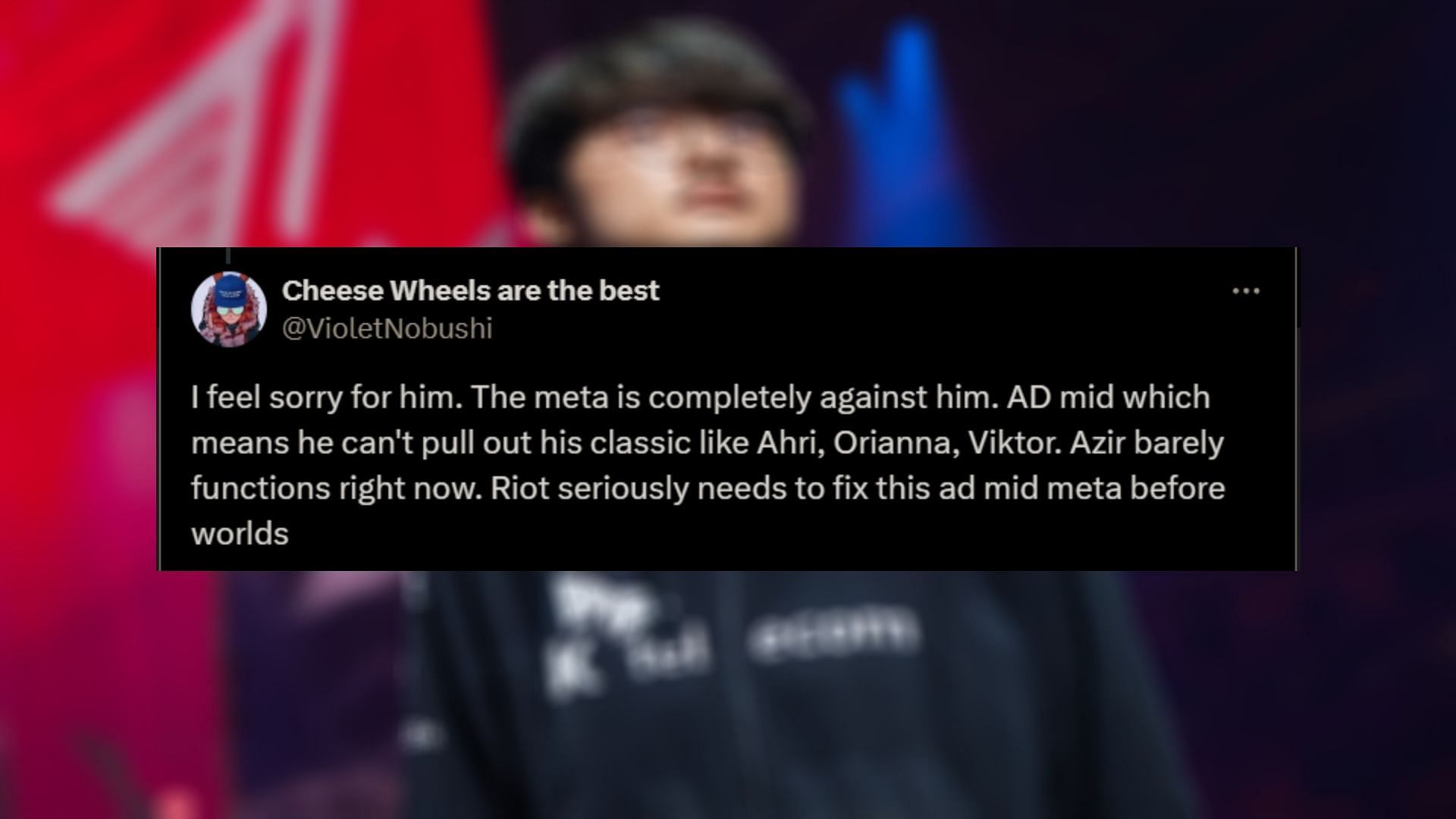 Faker fan on changing meta in LoL (Image via X/@VioletNobushi)