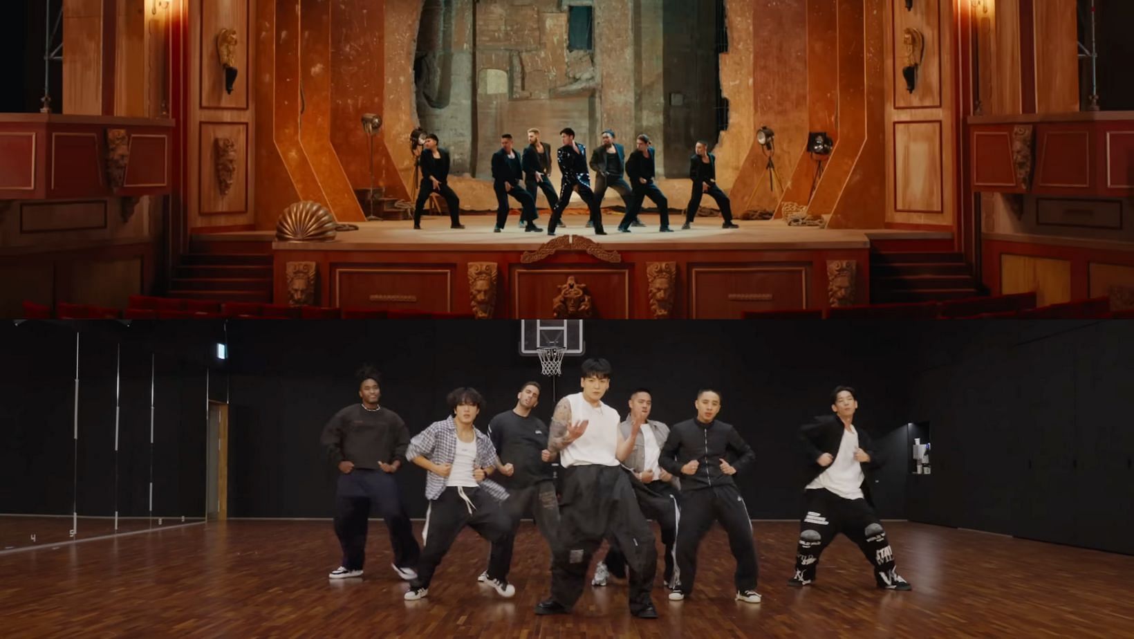 (Jung Kook) &#039;Standing Next to You&#039; Official MV (Choreography ver.) and [CHOREOGRAPHY] 정국 (Jung Kook) &#039;3D (feat. Jack Harlow)&rsquo; Dance Practice. (Images via YouTube/HYBE Labels)