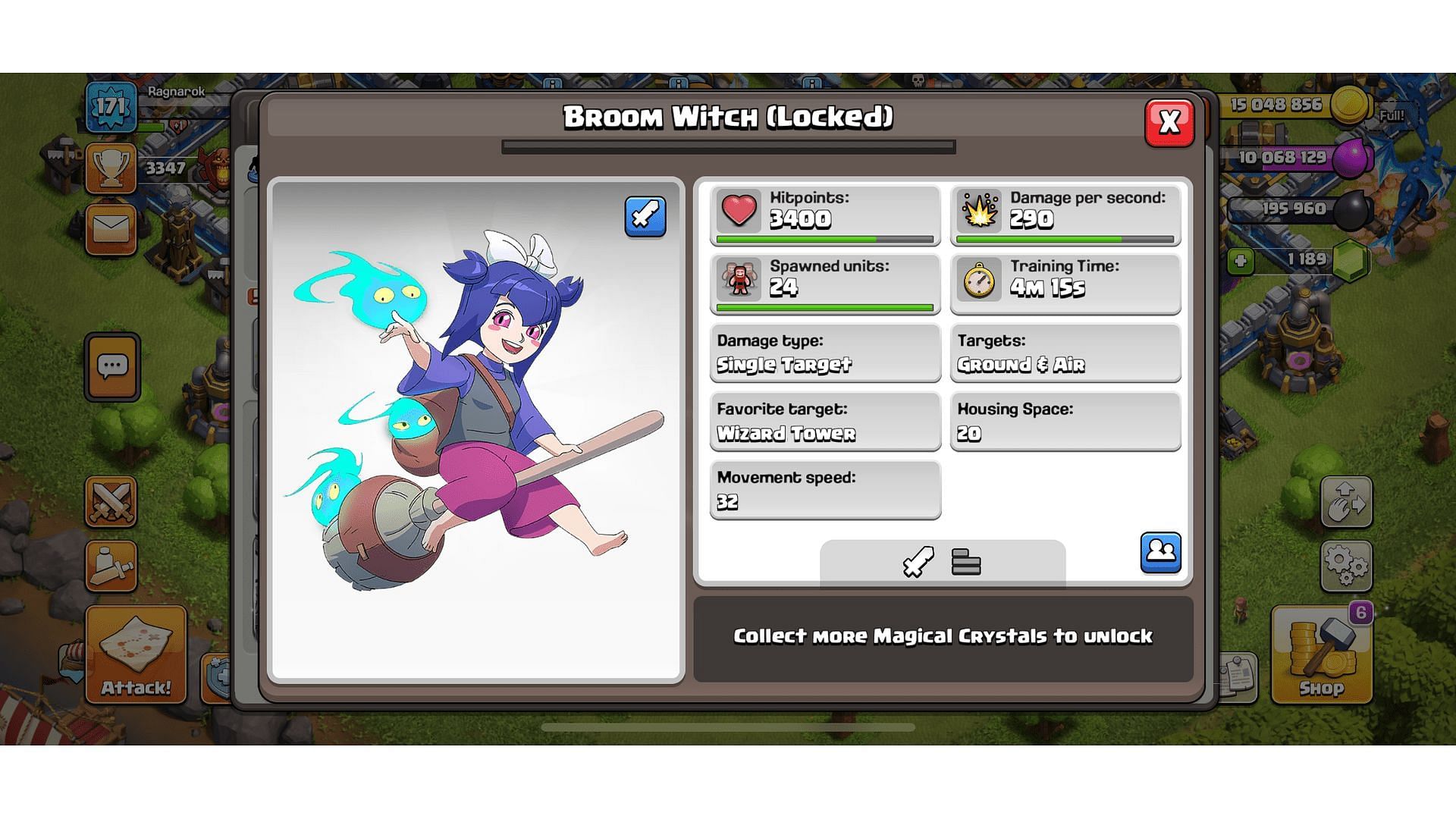 In-game description of Broom Witch (Image via Supercell)