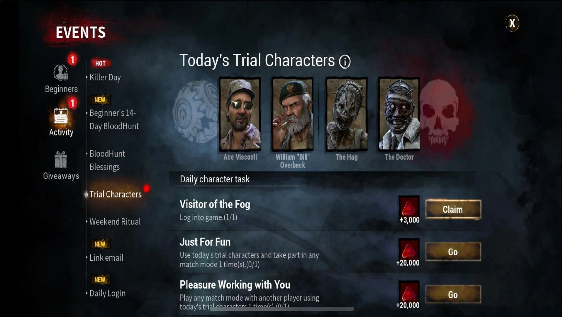 All the characters unlocks for players during the Trial Period (Image via Behaviour Interactive)