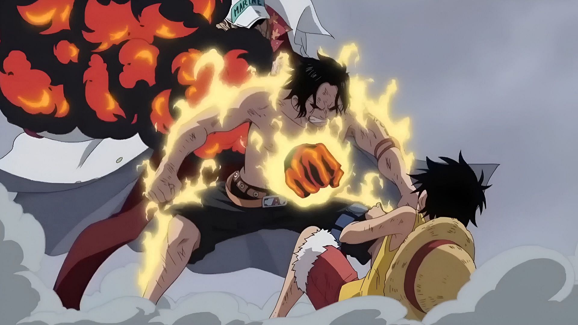 Ace saving Luffy as seen in the anime (Image via Toei Animation)