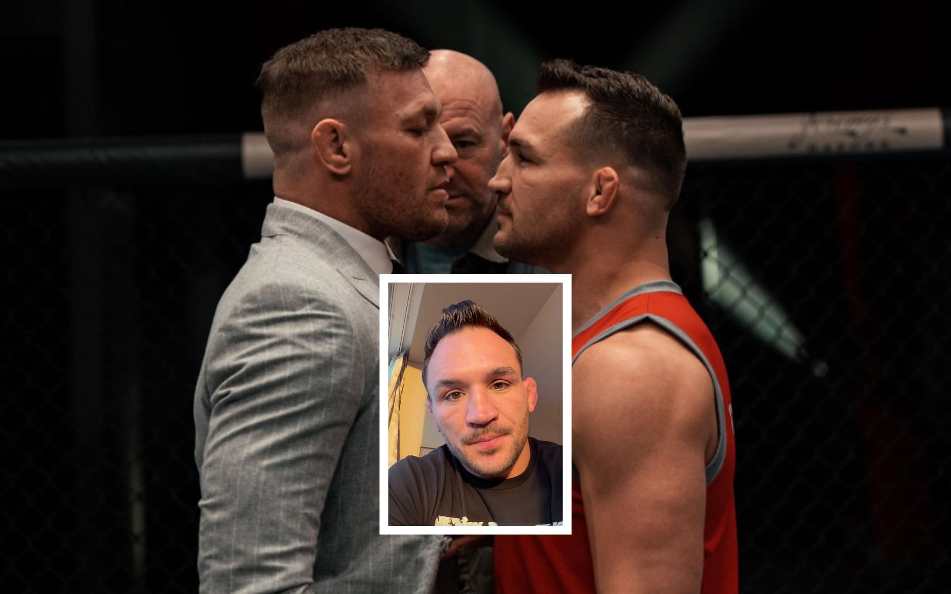 Michael Chandler (center) speaks candidly on his matchup with Conor McGregor (back). [Images courtesy: @mikechandlermma on Instagram, @thenotoriousmma on X]