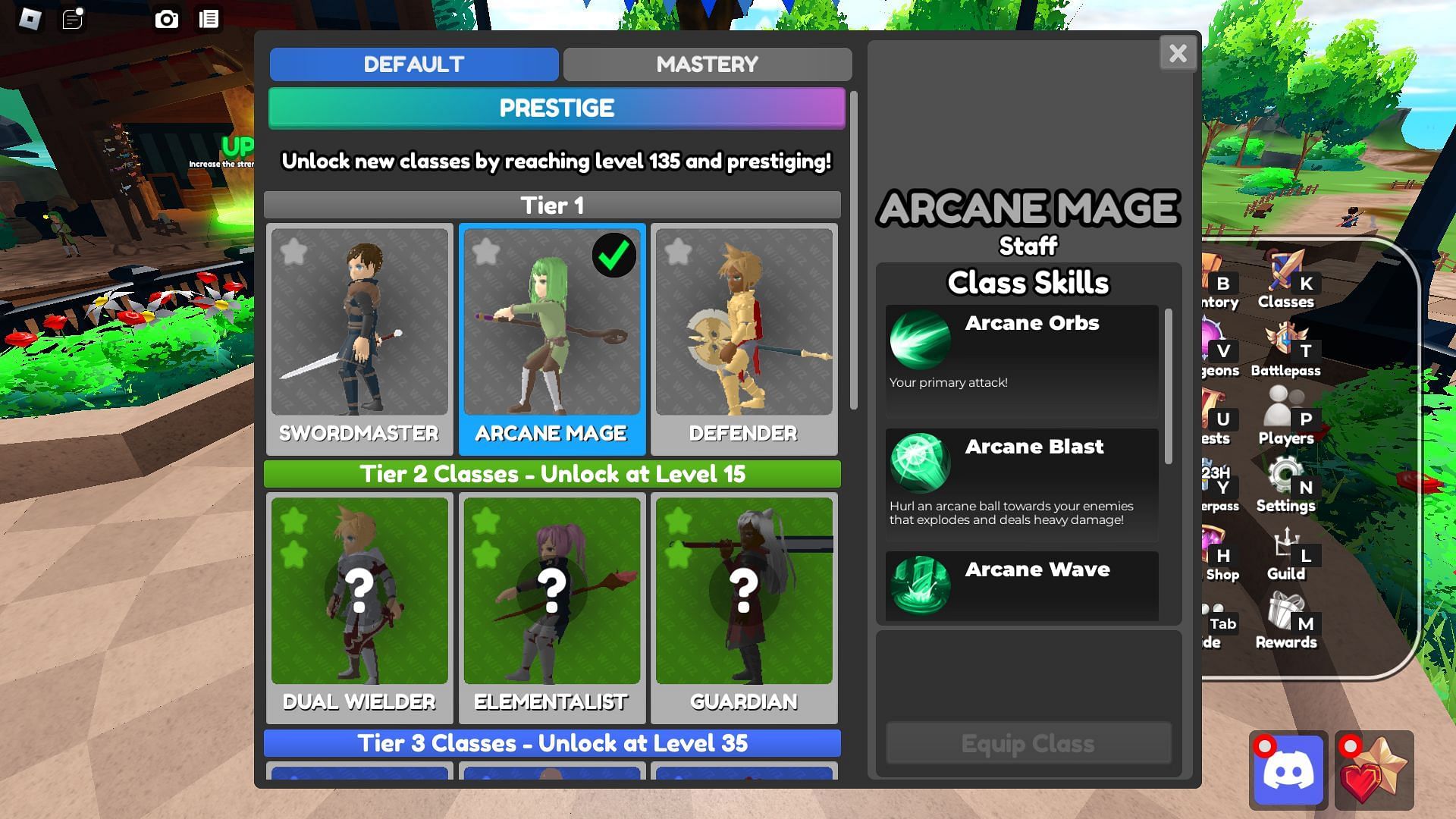 Class selection screen (Image via Roblox)