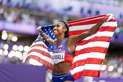 "Look what the worker wrote on my cup" -Masai Russell gets a pleasant surprise as she orders smoothies after the Paris Olympics