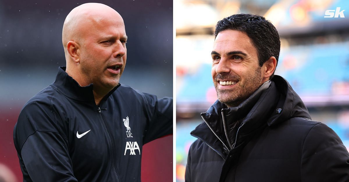 Arne Slot (left) and Mikel Arteta