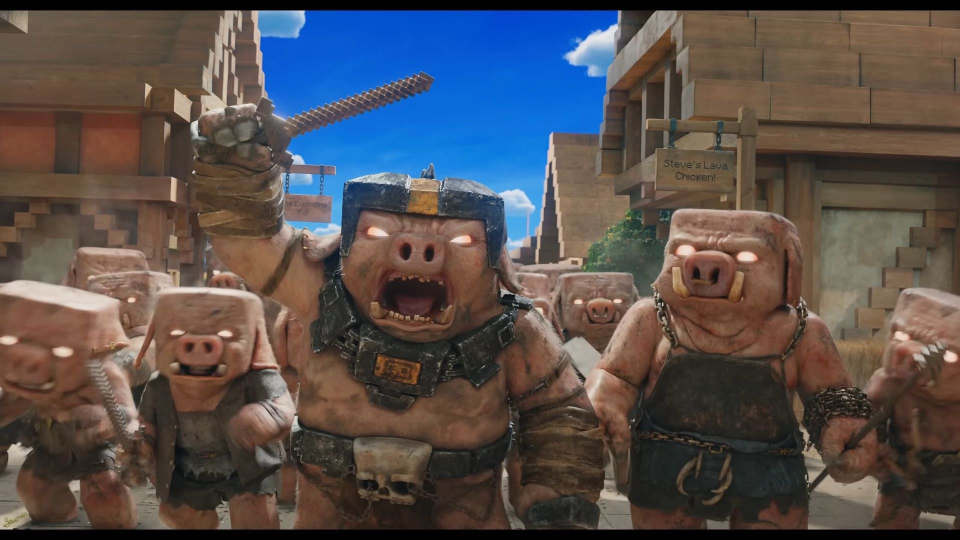 Piglins attacking the Overworld connects the film to Minecraft Legends (Image via YouTube/Warner Bros)