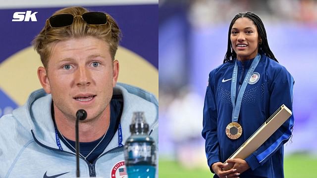 Hunter Woodhall and Tara Davis-Woodhall at the Paris Olympics 