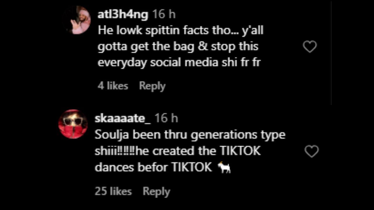 Reactions to Soulja&#039;s video on X (Image via Instagram)