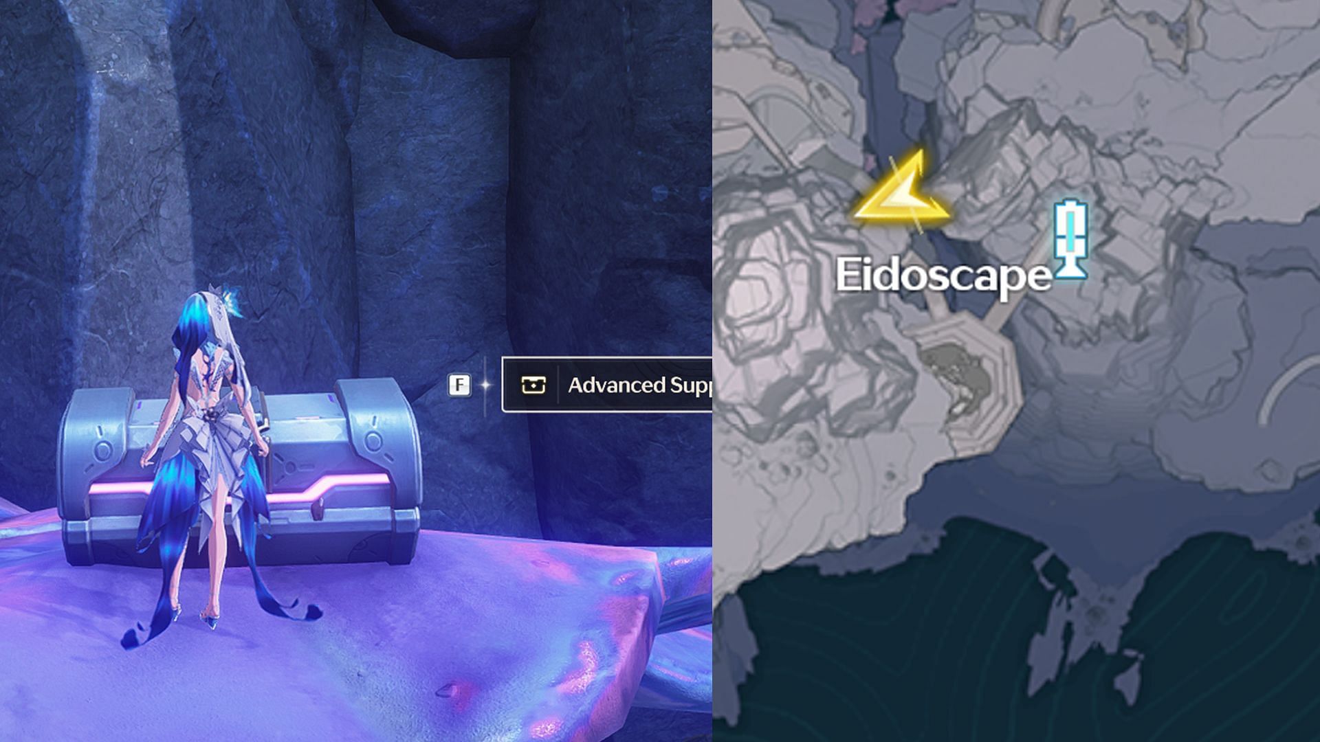 Location of Advanced Supply Chest #12 on a ledge in the Eidoscape area (Image via Kuro Games)