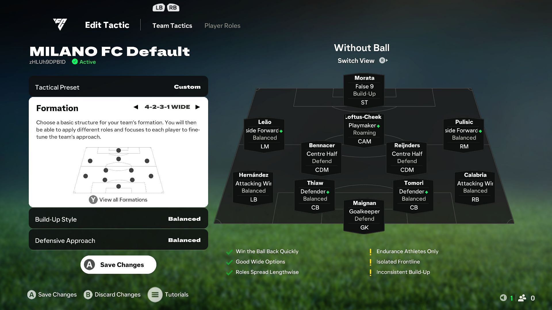 AC밀란의 최고 커스텀 전술 (EA Sports 제공 이미지)