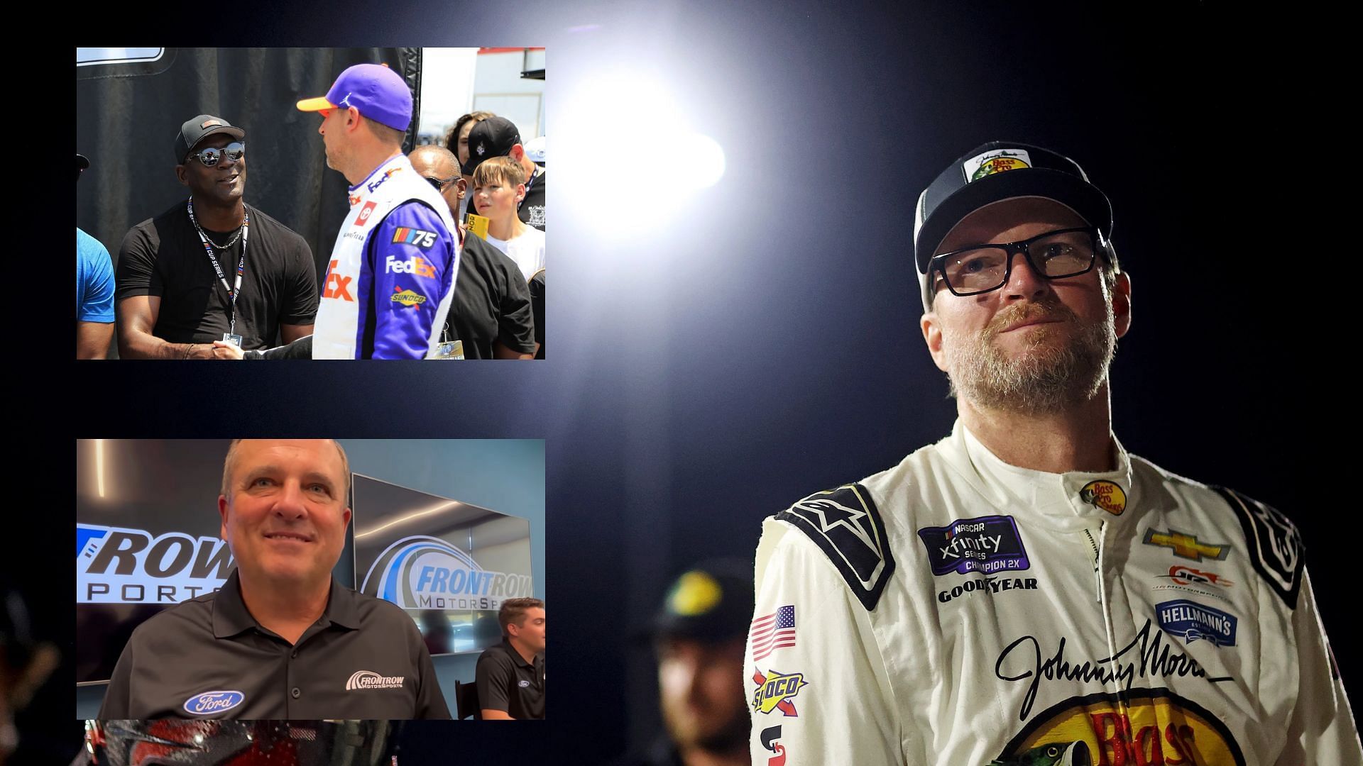 Michael Jordan, Denny Hamlin [Top Left], Bob Jenkins [Bottom Left], Dale Earnhardt Jr [Right]