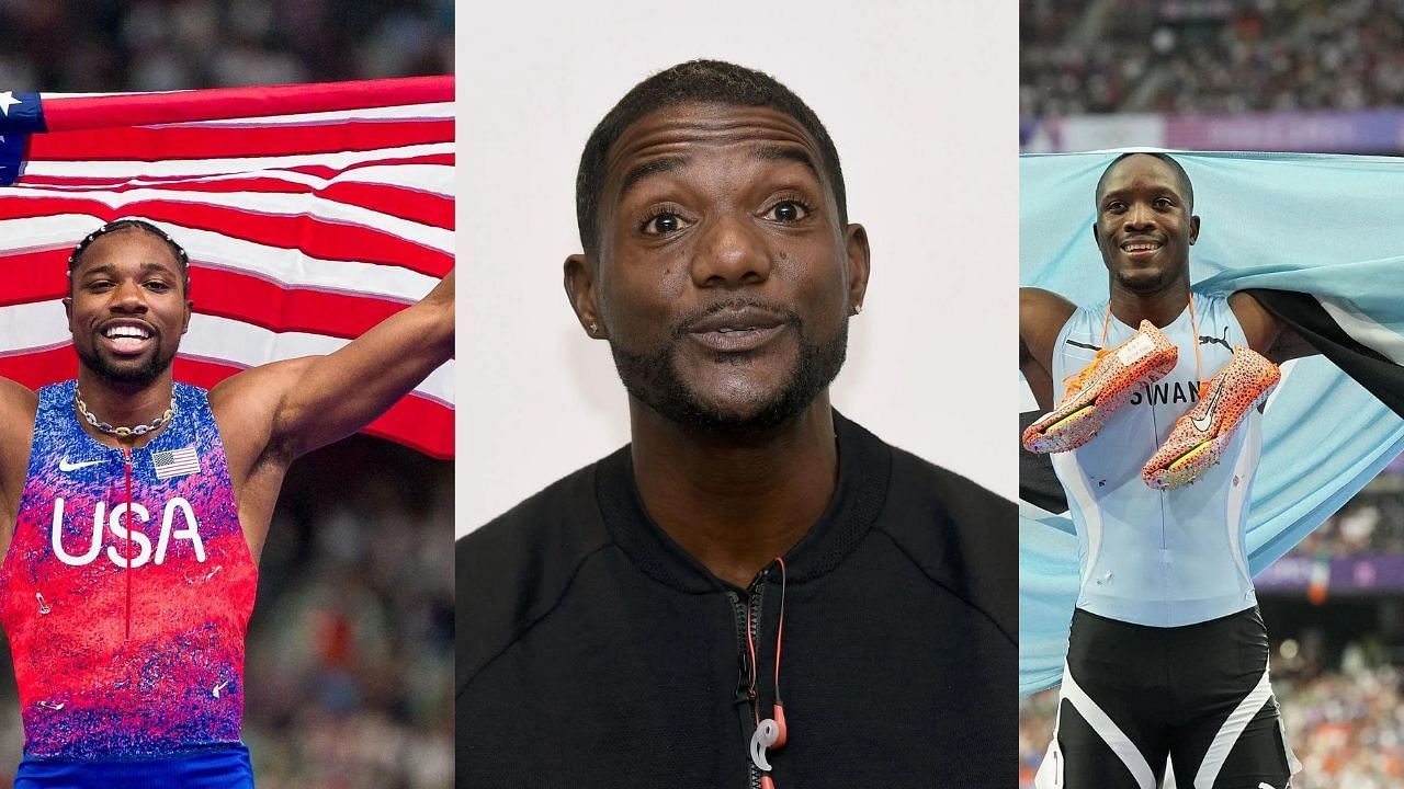 Noah Lyles, Justin Gatlin and Letsile Tebogo (Image: All three via Getty)