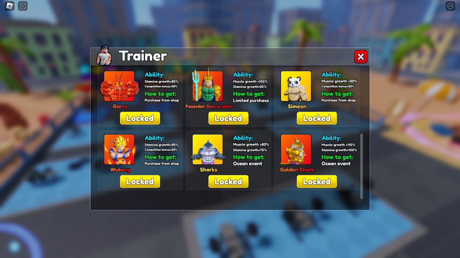 Golden Shark in the Trainers menu (Image via Roblox)