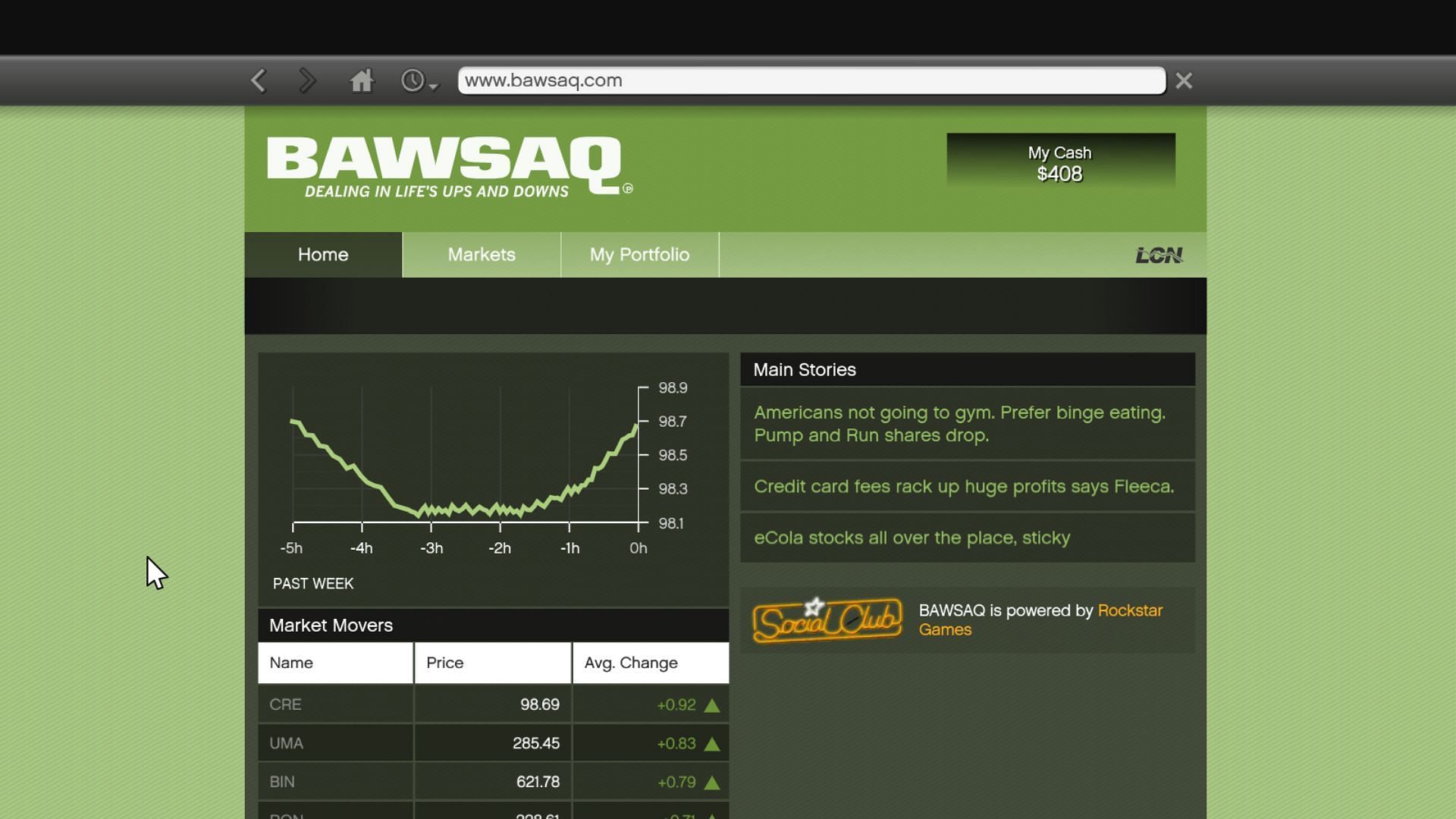 A screenshot of the BAWSAQ for GTA 5 stock market guide (Image via Rockstar Games)