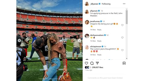 Deshaun Watson's girlfriend Jilly Anais shows off a glamorous outfit at Browns-Giants [Image credit: @jillyanais IG]