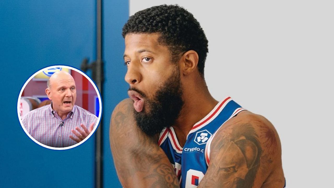 Steve Ballmer allegedly likes X post trolling Paul George (Source Sixers IG, NBA.com)