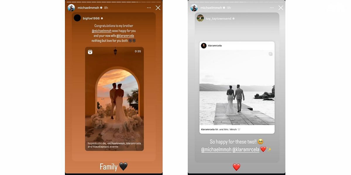 Frances Tiafoe and Taylor Townsend congratulate Michael Mmoh and Klara Mrcela on Instagram