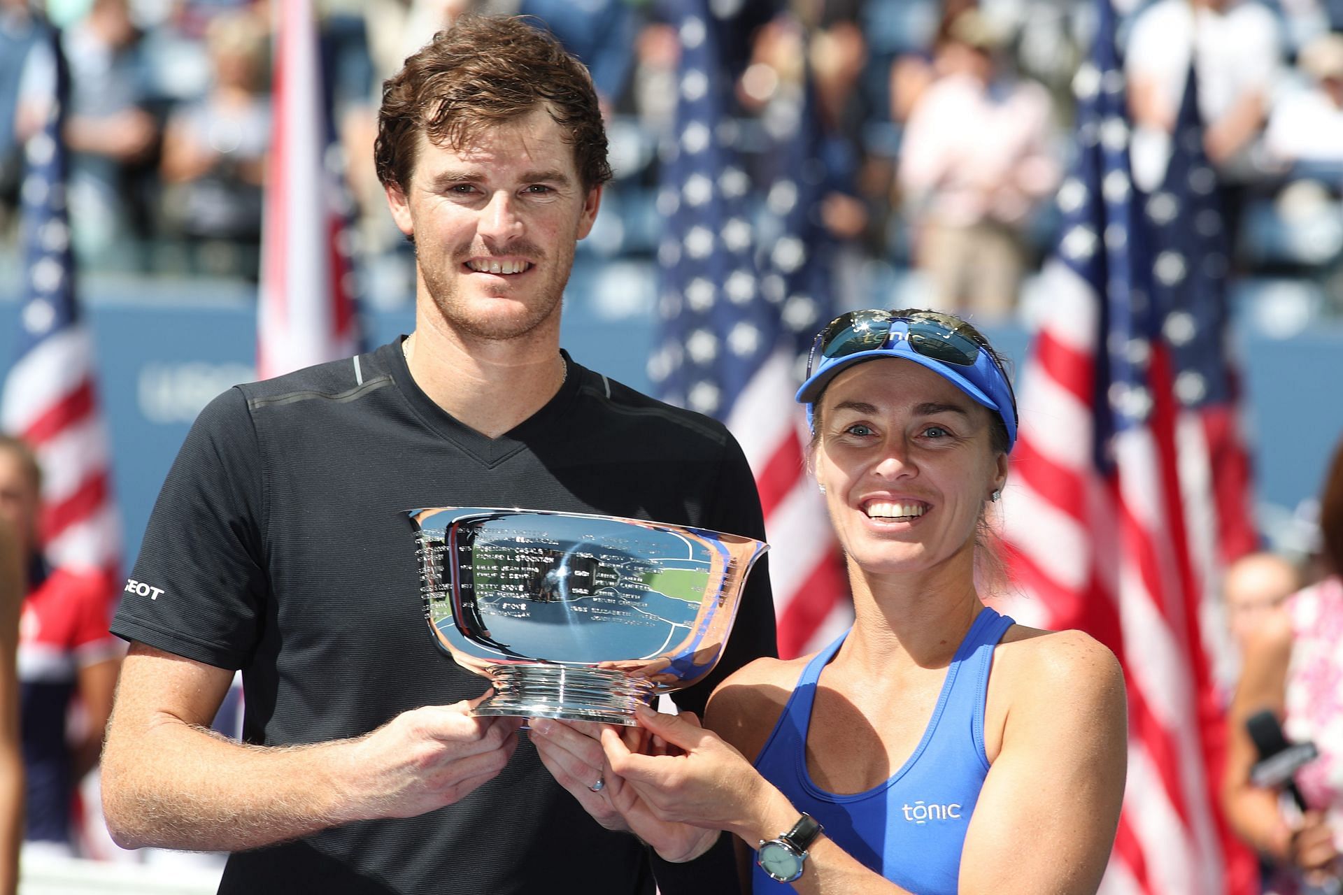 Martina Hingis with the 2017 US Open mixed doubles trophy - Source: Getty