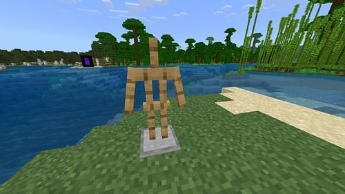 Armor stand in Bedrock Edition already comes with arms on it (Image via Mojang Studios)