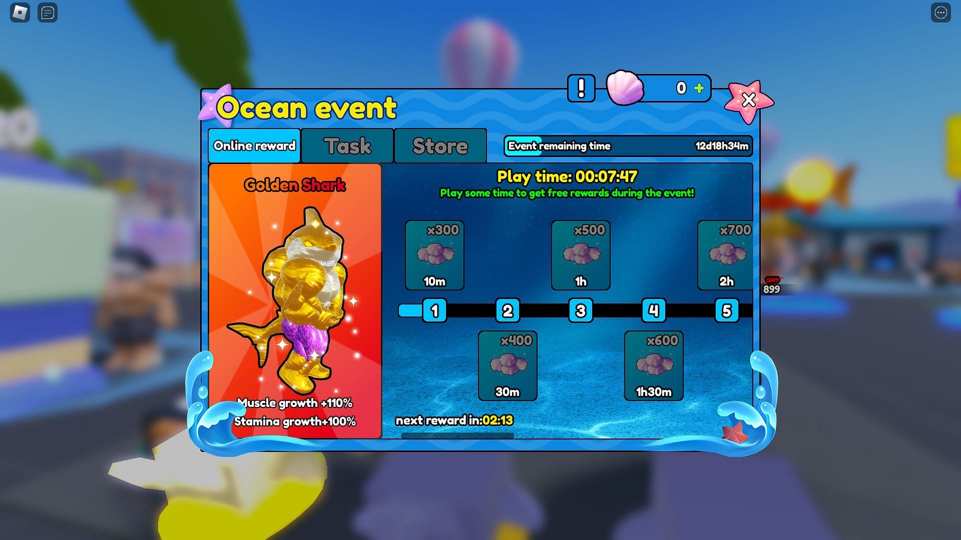 Ocean Event Playtime rewards (Image via Roblox)