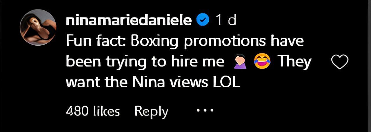 SS of @ninamariedaniele&#039;s comment on @cosmikmma&#039;s IG post