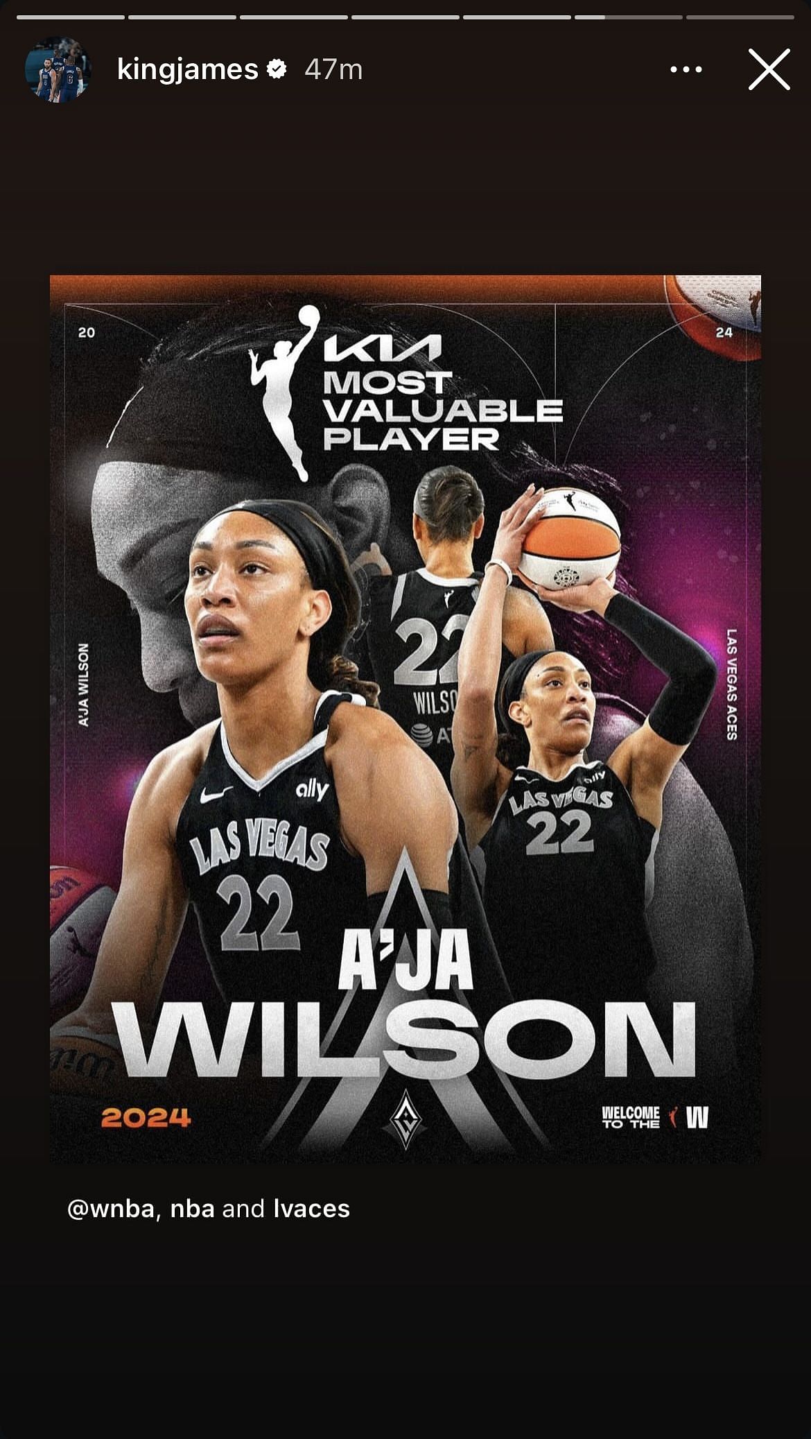 LeBron James shared WNBA&#039;s MVP post for A&#039;ja Wilson