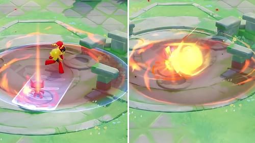 Armarouge using the Fire Spin + Flame Charge combo in the game (Image via The Pokemon Company)