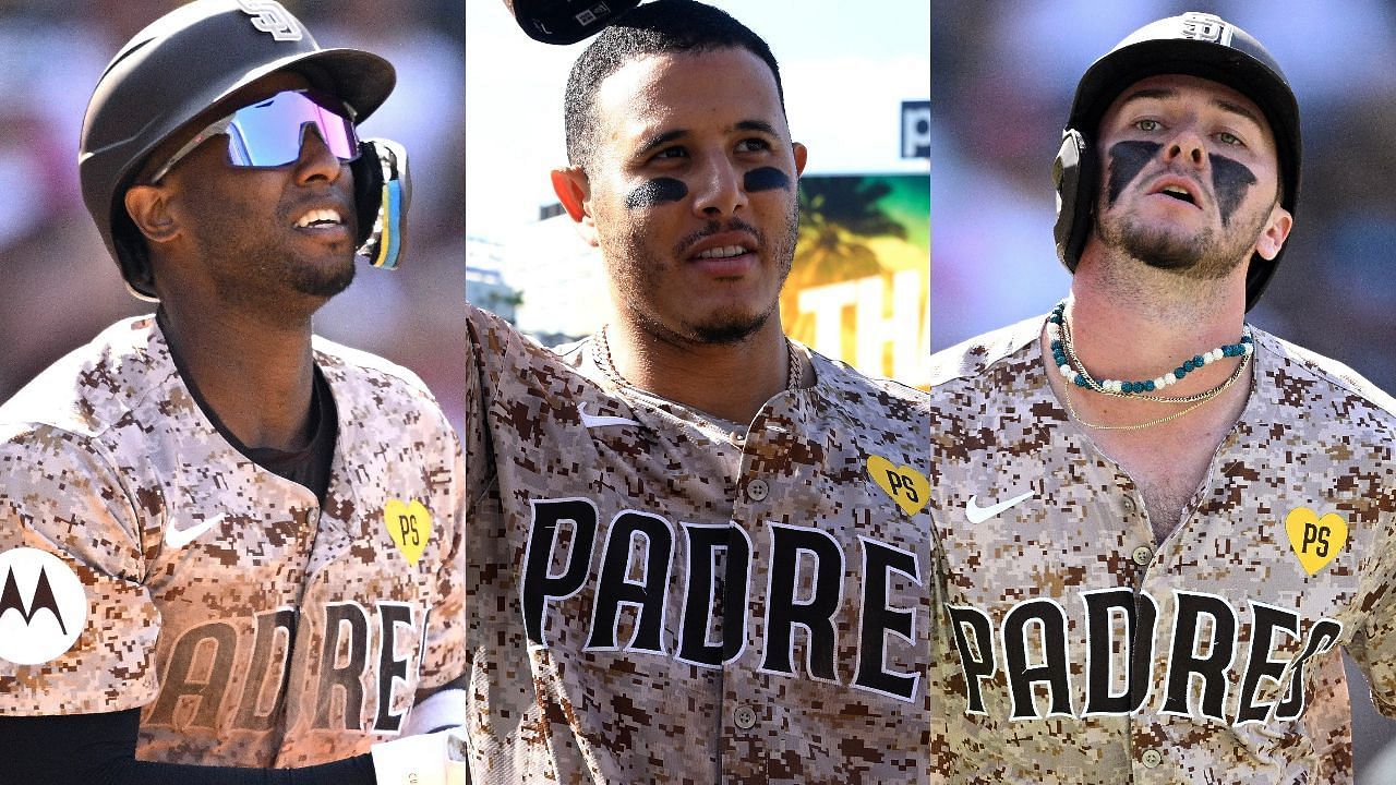 Jurickson Profar, Manny Machado, and Jackson Merrill