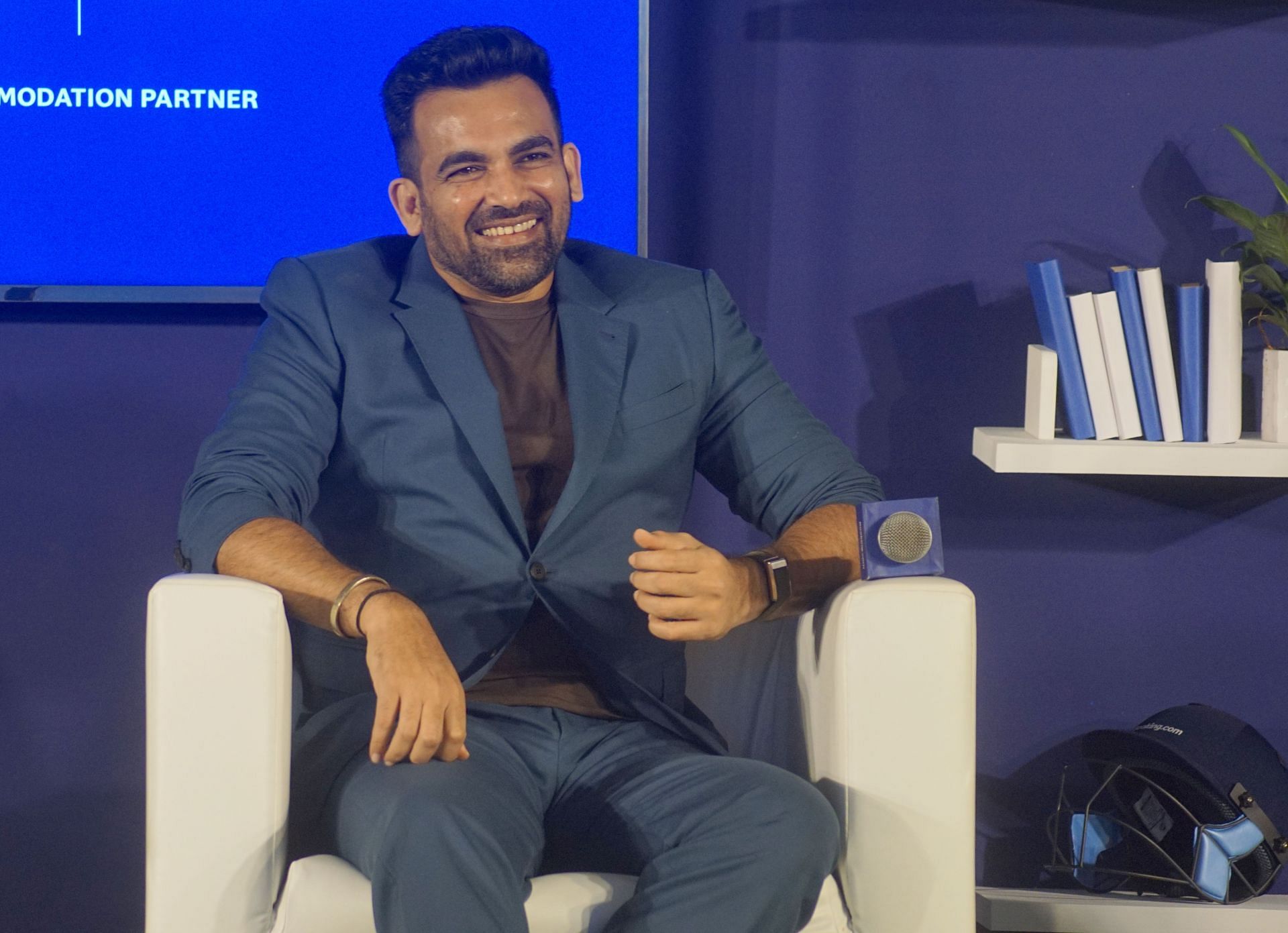 Zaheer Khan attends the celebration of booking.com world of Travel and Cricket for Accommodation Partner of ICC Mens World Cup 2023 on October 2023 in Mumbai, India.