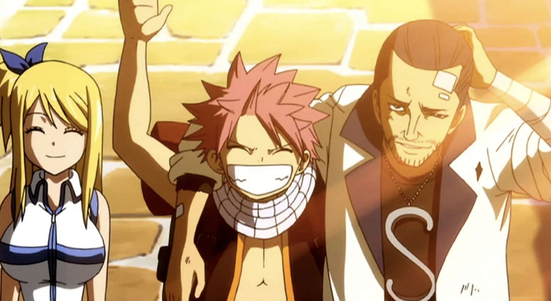 Natsu, Lucy, and Macao as seen in anime (Image via A-1 Pictures)