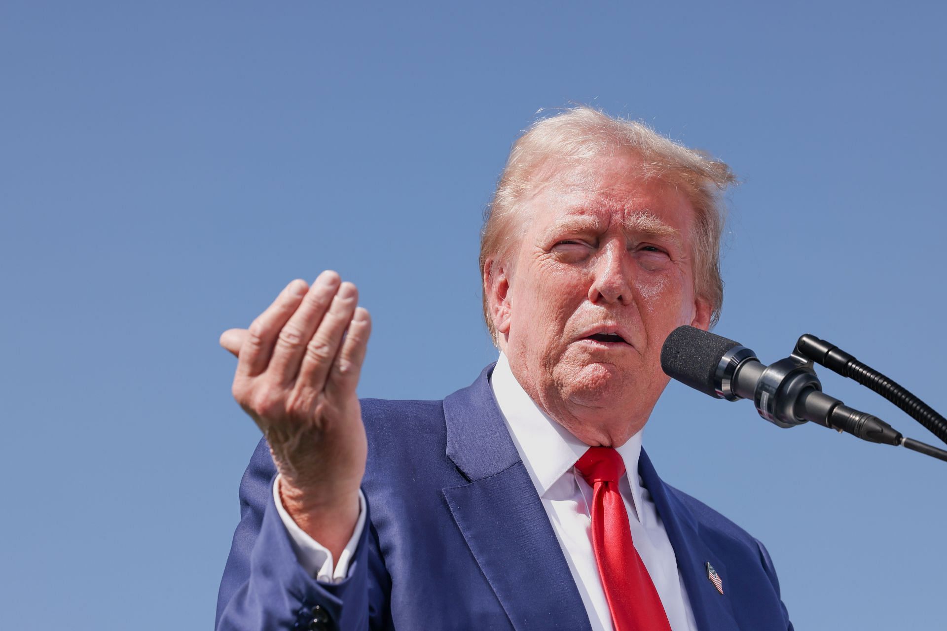 Former President Donald J. Trump speaks at a press conference at his Trump National Golf Course (Christina House / Los Angeles Times via Getty Images)