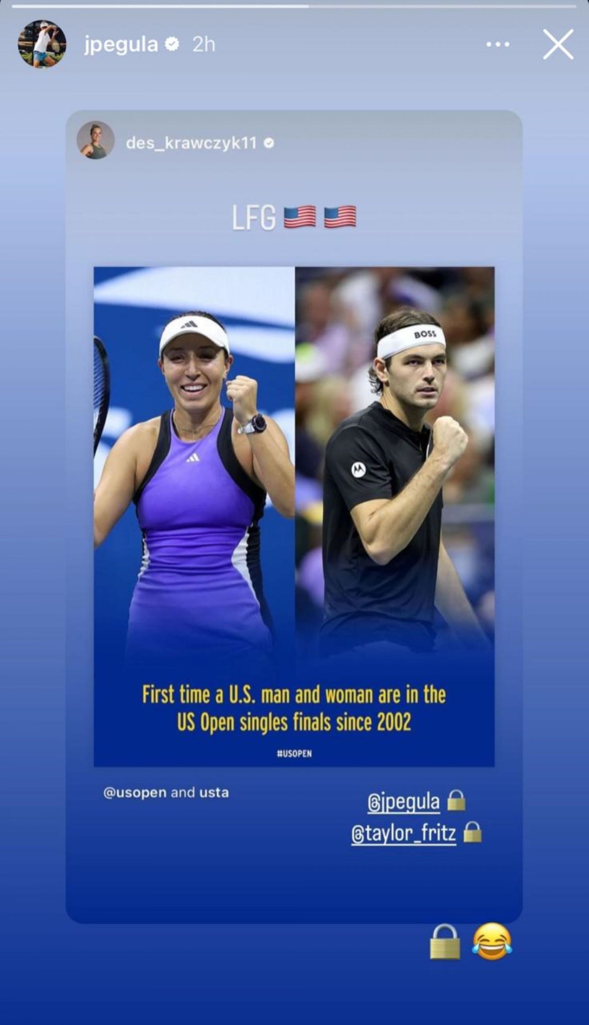 Jessica Pegula&#039;s story; Instagram - @jpegula