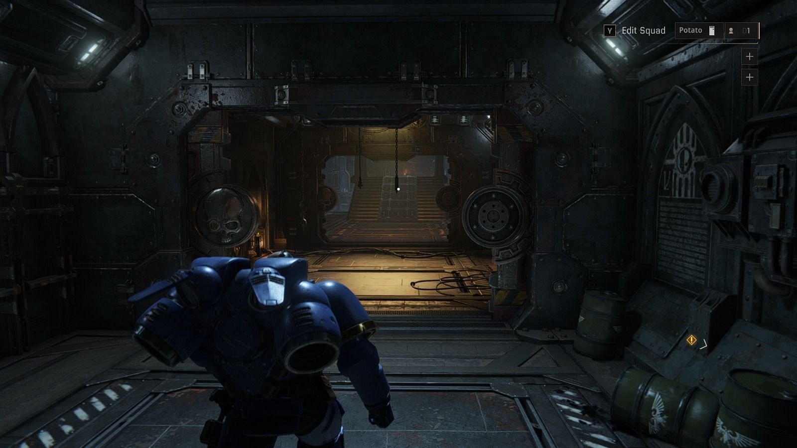 Accessing the Battlebarge in Warhammer 40k: Space Marine 2 (Image via Focus Entertainment)