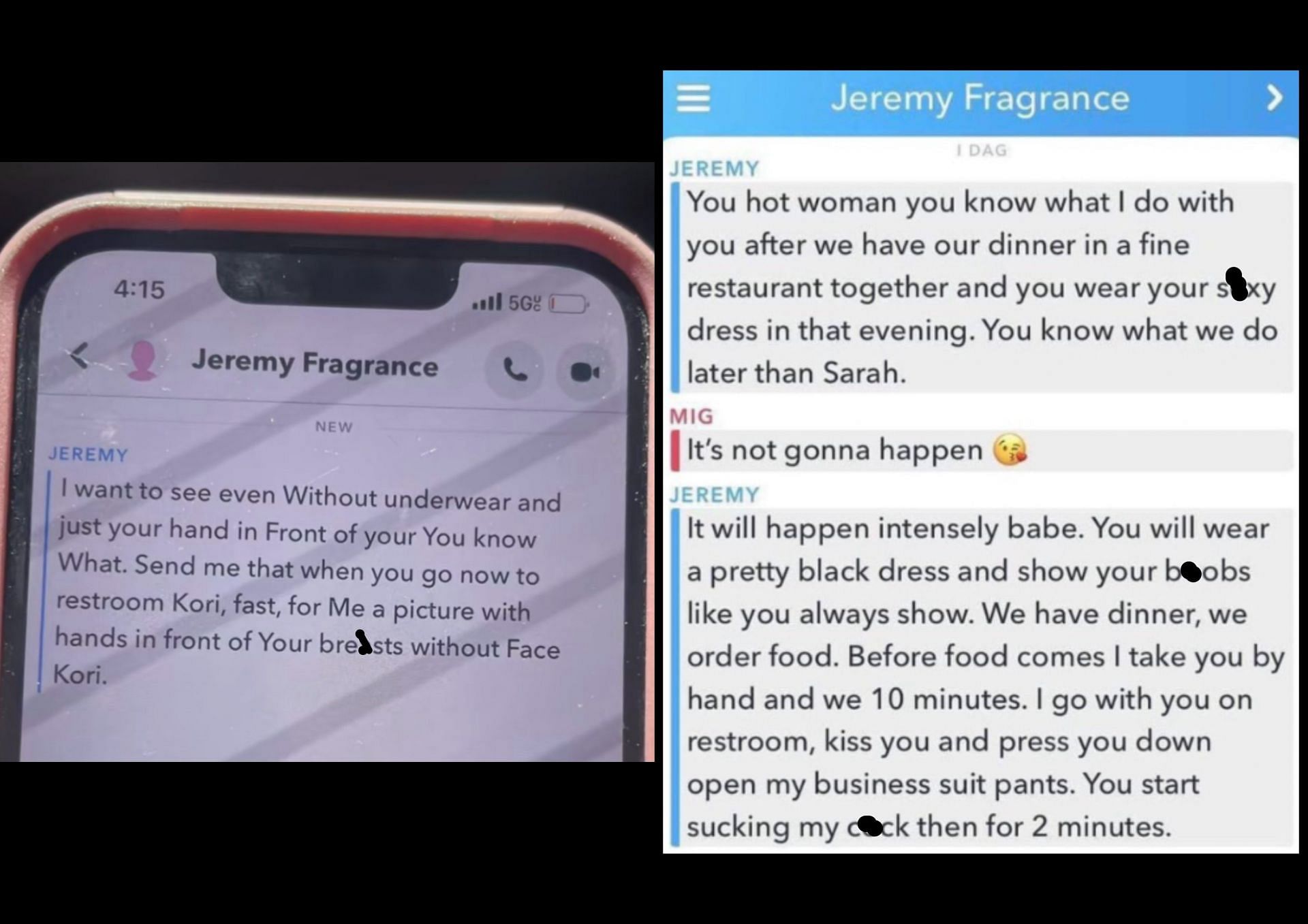 Snapchat messages allegedly sent from the influencer go viral online (Image via X)