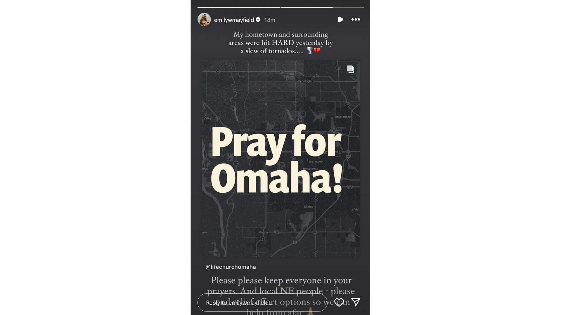 Baker Mayfield's wife Emily reaches out about tornado damage in Omaha (From: @emilywmayfield IG)